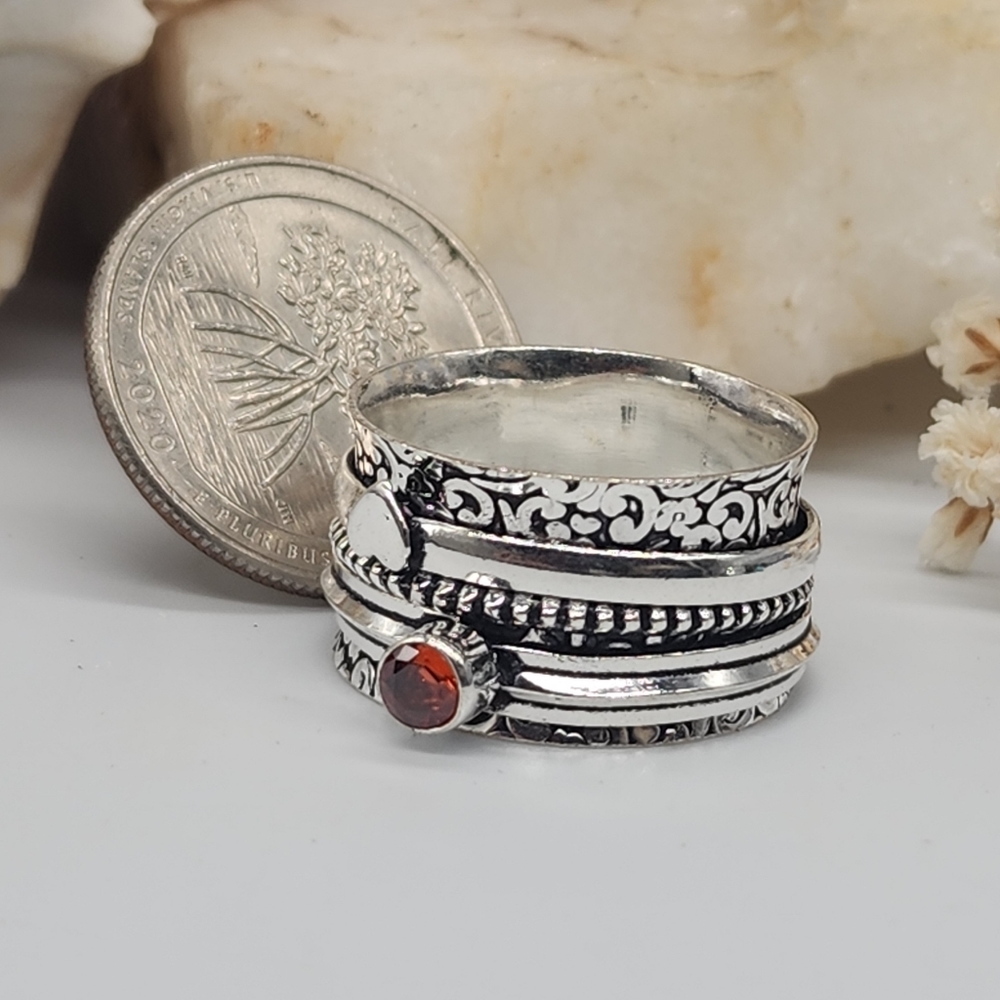 Bohemian Spinner Silver 925 Ring Garnet Stone